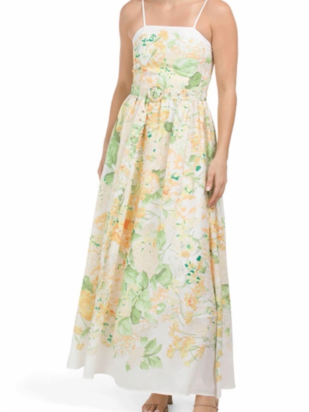 Dalia Mcphee Floral Maxi Dress In Pastel Yellow & Green Cottagecore Size Medium